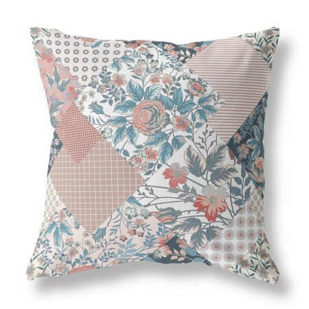 PALACEDESIGNS 16 in. Boho Floral Indoor & Outdoor Throw Pillow Pink & Light Blue PA3101362